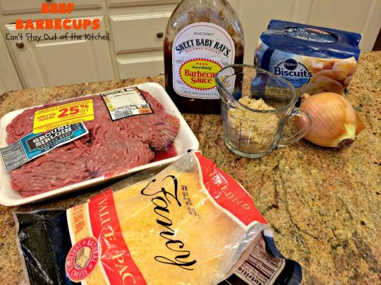 Beef Barbecups | Can't Stay Out of the Kitchen | these fantastic #appetizers use ground #beef, #SweetBabyRays #BBQ sauce & #cheddarcheese. This is a super easy 6-ingredient recipe that's terrific for #tailgating, #NewYearsEve or #SuperBowl parties.