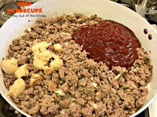 Beef Barbecups | Can't Stay Out of the Kitchen | these fantastic #appetizers use ground #beef, #SweetBabyRays #BBQ sauce & #cheddarcheese. This is a super easy 6-ingredient recipe that's terrific for #tailgating, #NewYearsEve or #SuperBowl parties.