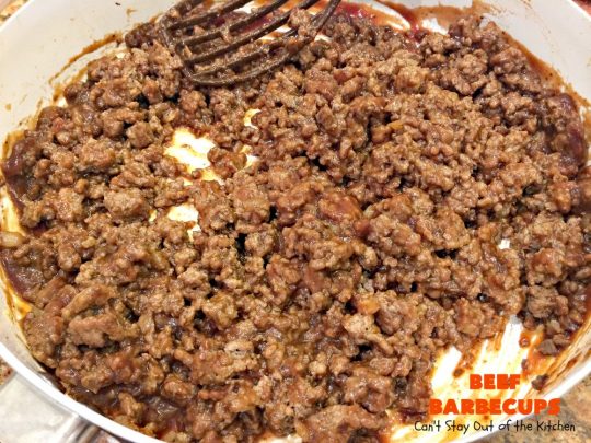 Beef Barbecups | Can't Stay Out of the Kitchen | these fantastic #appetizers use ground #beef, #SweetBabyRays #BBQ sauce & #cheddarcheese. This is a super easy 6-ingredient recipe that's terrific for #tailgating, #NewYearsEve or #SuperBowl parties.