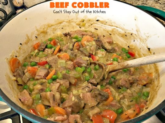 Beef Cobbler | Can't Stay Out of the Kitchen | this sumptuous #beef entree is so hearty, filling and satisfying. It's the perfect comfort food for cold, winter nights. #beefpotpie #biscuits 