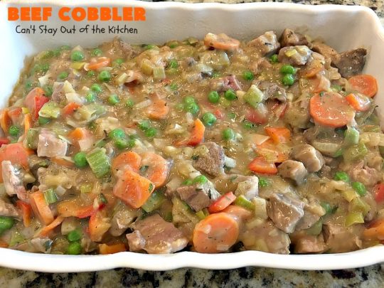 Beef Cobbler | Can't Stay Out of the Kitchen | this sumptuous #beef entree is so hearty, filling and satisfying. It's the perfect comfort food for cold, winter nights. #beefpotpie #biscuits 
