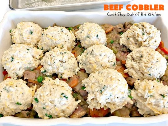 Beef Cobbler | Can't Stay Out of the Kitchen | this sumptuous #beef entree is so hearty, filling and satisfying. It's the perfect comfort food for cold, winter nights. #beefpotpie #biscuits 