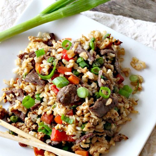 Beef Fried Rice | Can't Stay Out of the Kitchen | easy 30-minute meal! fabulous #FriedRice with #beef & lots of #veggies. Perfect for #freezermeals.