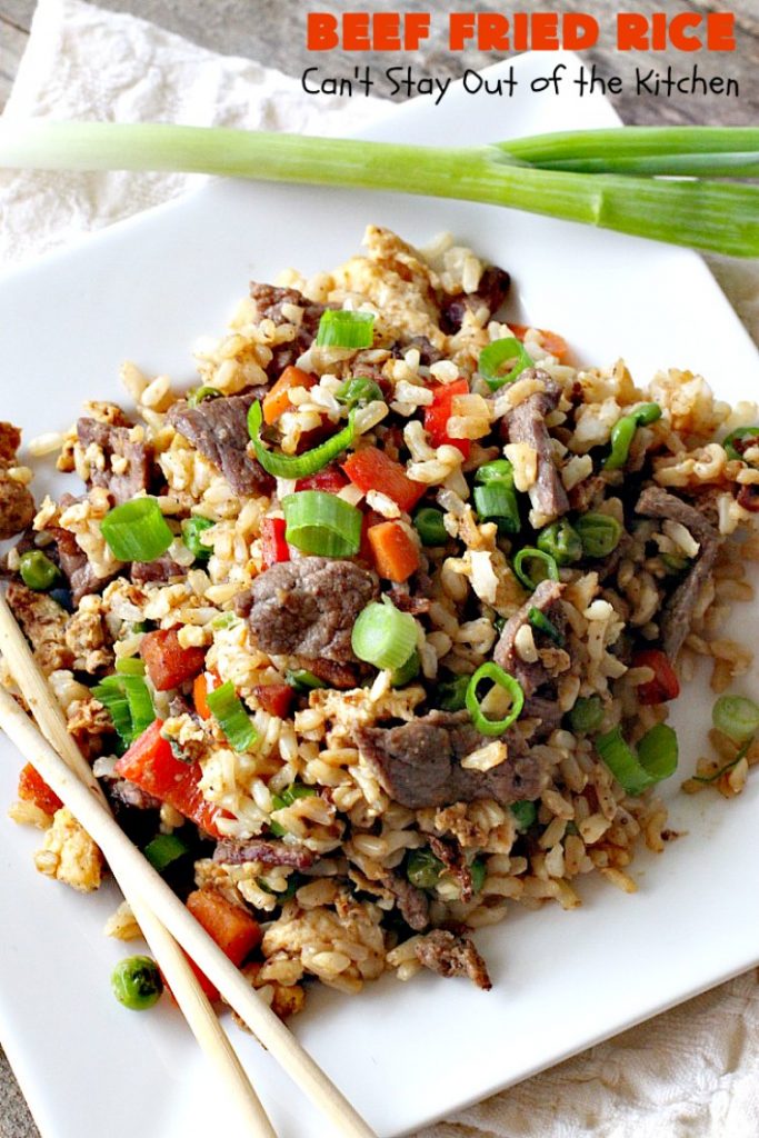 Beef Fried Rice | Can't Stay Out of the Kitchen | easy 30-minute meal! fabulous #FriedRice with #beef & lots of #veggies. Perfect for #freezermeals.