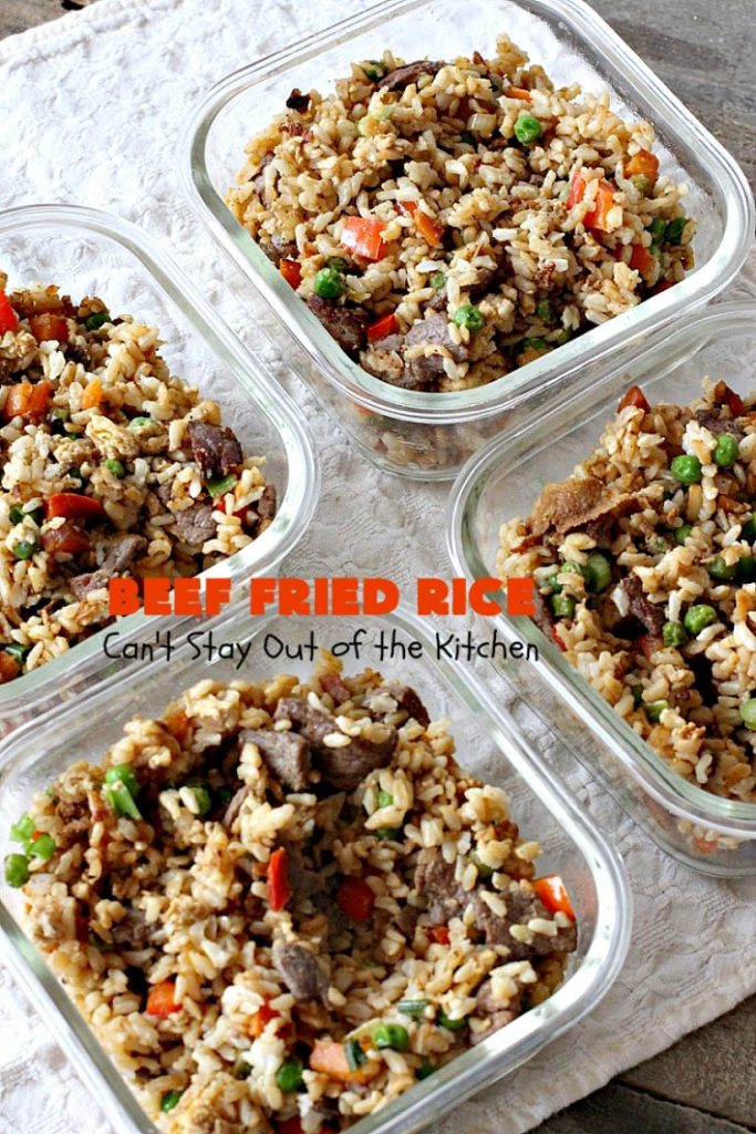 Beef Fried Rice | Can't Stay Out of the Kitchen | easy 30-minute meal! fabulous #FriedRice with #beef & lots of #veggies. Perfect for #freezermeals.