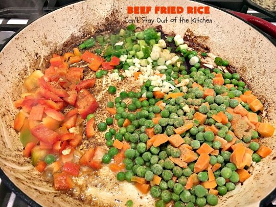 Beef Fried Rice | Can't Stay Out of the Kitchen | easy 30-minute meal! fabulous #FriedRice with #beef & lots of #veggies. Perfect for #freezermeals.