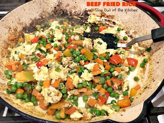 Beef Fried Rice | Can't Stay Out of the Kitchen | easy 30-minute meal! fabulous #FriedRice with #beef & lots of #veggies. Perfect for #freezermeals.