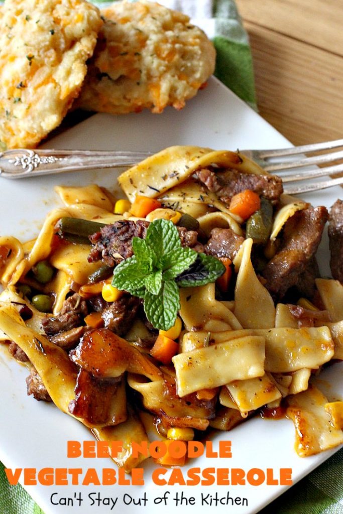 Beef Noodle Vegetable Casserole | Can't Stay Out of the Kitchen | this makes the best comfort food meal ever! The #recipe uses #StewBeef or #steak, #AmishNoodles, mixed vegetables, #Beef #Consomme #FrenchOnionSoup & #GoldenMushroomSoup. The flavors are terrific. Hearty, filling and so satisfying. #BeefNoodleCasserole #BeefNoodleVegetableCasserole #noodles #pasta 