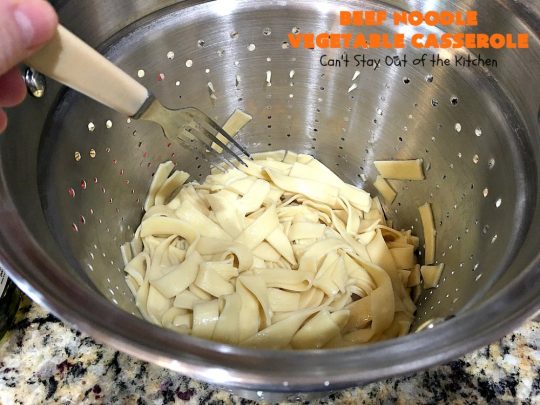 Beef Noodle Vegetable Casserole | Can't Stay Out of the Kitchen | this makes the best comfort food meal ever! The #recipe uses #StewBeef or #steak, #AmishNoodles, mixed vegetables, #Beef #Consomme #FrenchOnionSoup & #GoldenMushroomSoup. The flavors are terrific. Hearty, filling and so satisfying. #BeefNoodleCasserole #BeefNoodleVegetableCasserole #noodles #pasta 