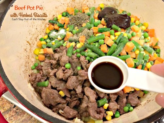 Beef Pot Pie with Herbed Biscuits | Can't Stay Out of the Kitchen | one of the most amazing and delicious #beefpotpie recipes you'll ever eat. These #homemade #biscuits are #glutenfree but you can use regular flour, too. #beef #veggies