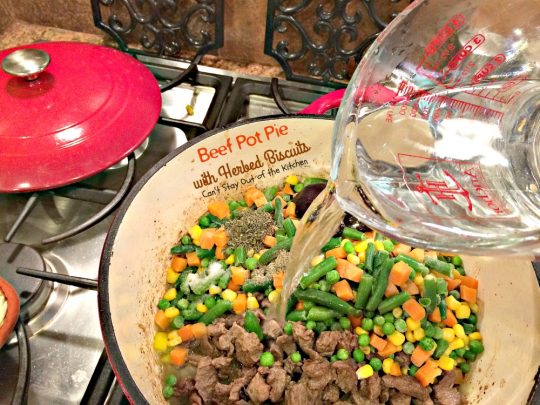 Beef Pot Pie with Herbed Biscuits | Can't Stay Out of the Kitchen | one of the most amazing and delicious #beefpotpie recipes you'll ever eat. These #homemade #biscuits are #glutenfree but you can use regular flour, too. #beef #veggies