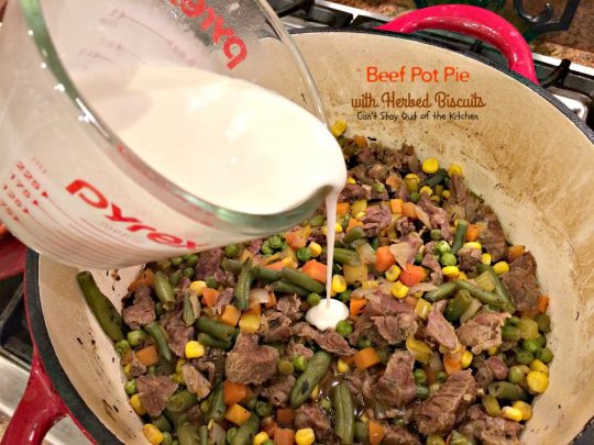 Beef Pot Pie with Herbed Biscuits | Can't Stay Out of the Kitchen | one of the most amazing and delicious #beefpotpie recipes you'll ever eat. These #homemade #biscuits are #glutenfree but you can use regular flour, too. #beef #veggies