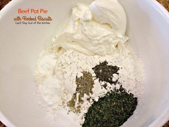 Beef Pot Pie with Herbed Biscuits | Can't Stay Out of the Kitchen | one of the most amazing and delicious #beefpotpie recipes you'll ever eat. These #homemade #biscuits are #glutenfree but you can use regular flour, too. #beef #veggies