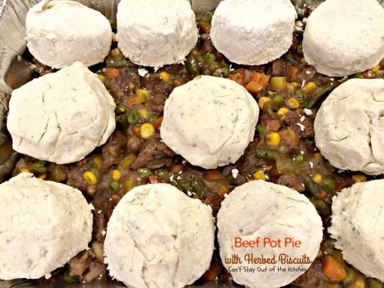 Beef Pot Pie with Herbed Biscuits | Can't Stay Out of the Kitchen | one of the most amazing and delicious #beefpotpie recipes you'll ever eat. These #homemade #biscuits are #glutenfree but you can use regular flour, too. #beef #veggies