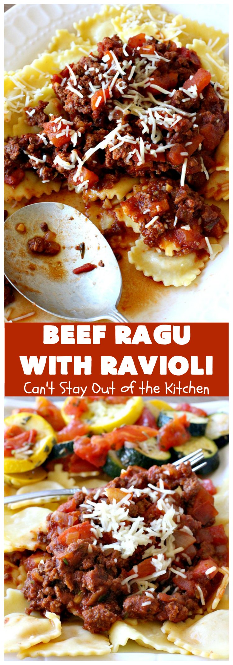 Beef Ragu with Ravioli | Can't Stay Out of the Kitchen | this fantastic #pasta entree can be ready to serve in about 40 minutes! Delicious #beef #recipe is kid-friendly & terrific for company or week night dinners when you're short on time. #GroundBeef #CheeseRavioli #BeefRaguWithRavioli #EasyWeeknightDinner