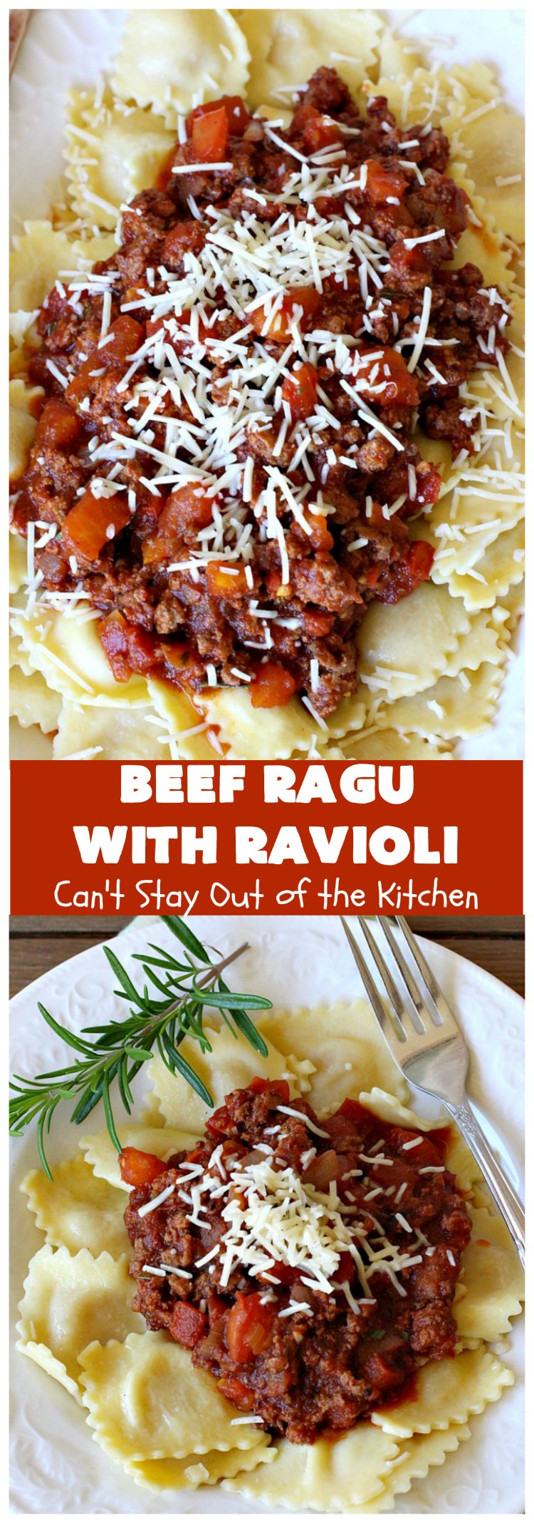 Beef Ragu with Ravioli | Can't Stay Out of the Kitchen | this fantastic #pasta entree can be ready to serve in about 40 minutes! Delicious #beef #recipe is kid-friendly & terrific for company or week night dinners when you're short on time. #GroundBeef #CheeseRavioli #BeefRaguWithRavioli #EasyWeeknightDinner