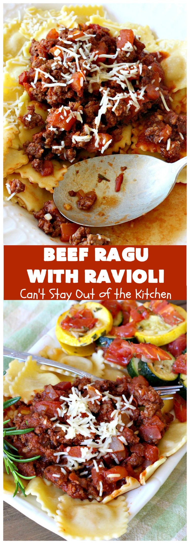 Beef Ragu with Ravioli | Can't Stay Out of the Kitchen | this fantastic #pasta entree can be ready to serve in about 40 minutes! Delicious #beef #recipe is kid-friendly & terrific for company or week night dinners when you're short on time. #GroundBeef #CheeseRavioli #BeefRaguWithRavioli #EasyWeeknightDinner