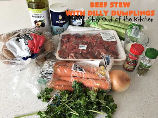 Beef Stew with Dilly Dumplings | Can't Stay Out of the Kitchen | Classic #BeefStew is teamed with some light and airy #DillyDumplings for an entree your whole family will enjoy. This mouthwatering meal is terrific anytime of the year but even more so in the fall or winter months. This sumptuous #stew is a stick-to-the-ribs meal that is irresistible. #beef #potatoes #carrots #dumplings #BeefStewWithDillyDumplings