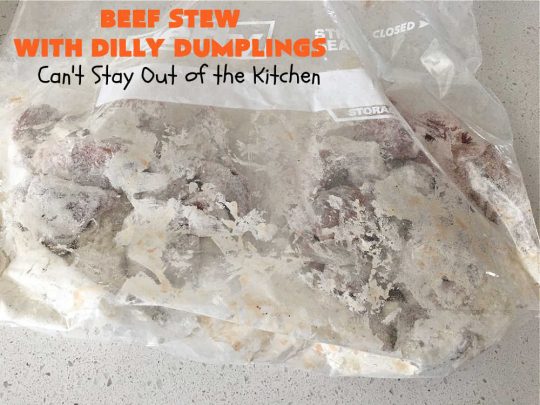 Beef Stew with Dilly Dumplings | Can't Stay Out of the Kitchen | Classic #BeefStew is teamed with some light and airy #DillyDumplings for an entree your whole family will enjoy. This mouthwatering meal is terrific anytime of the year but even more so in the fall or winter months. This sumptuous #stew is a stick-to-the-ribs meal that is irresistible. #beef #potatoes #carrots #dumplings #BeefStewWithDillyDumplings