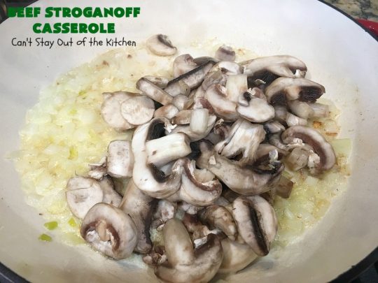 Beef Stroganoff Casserole | Can't Stay Out of the Kitchen | this is the perfect comfort food meal especially in fall or winter. If you enjoy #BeefStroganoff or #HamburgerStroganoff you'll love this irresistible #recipe. #AmishNoodles #GroundBeef #beef #Stroganoff #mushrooms #BeefStroganoffCasserole #MozzarellaCheese