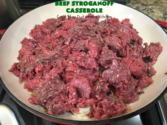 Beef Stroganoff Casserole | Can't Stay Out of the Kitchen | this is the perfect comfort food meal especially in fall or winter. If you enjoy #BeefStroganoff or #HamburgerStroganoff you'll love this irresistible #recipe. #AmishNoodles #GroundBeef #beef #Stroganoff #mushrooms #BeefStroganoffCasserole #MozzarellaCheese