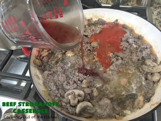 Beef Stroganoff Casserole | Can't Stay Out of the Kitchen | this is the perfect comfort food meal especially in fall or winter. If you enjoy #BeefStroganoff or #HamburgerStroganoff you'll love this irresistible #recipe. #AmishNoodles #GroundBeef #beef #Stroganoff #mushrooms #BeefStroganoffCasserole #MozzarellaCheese