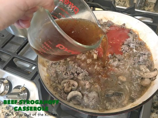 Beef Stroganoff Casserole | Can't Stay Out of the Kitchen | this is the perfect comfort food meal especially in fall or winter. If you enjoy #BeefStroganoff or #HamburgerStroganoff you'll love this irresistible #recipe. #AmishNoodles #GroundBeef #beef #Stroganoff #mushrooms #BeefStroganoffCasserole #MozzarellaCheese
