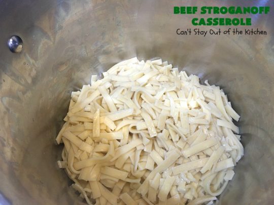Beef Stroganoff Casserole | Can't Stay Out of the Kitchen | this is the perfect comfort food meal especially in fall or winter. If you enjoy #BeefStroganoff or #HamburgerStroganoff you'll love this irresistible #recipe. #AmishNoodles #GroundBeef #beef #Stroganoff #mushrooms #BeefStroganoffCasserole #MozzarellaCheese