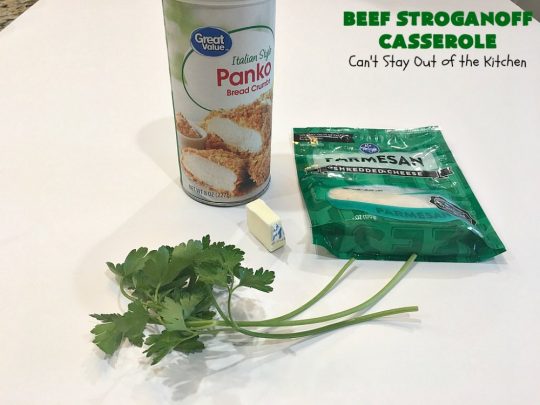 Beef Stroganoff Casserole | Can't Stay Out of the Kitchen | this is the perfect comfort food meal especially in fall or winter. If you enjoy #BeefStroganoff or #HamburgerStroganoff you'll love this irresistible #recipe. #AmishNoodles #GroundBeef #beef #Stroganoff #mushrooms #BeefStroganoffCasserole #MozzarellaCheese