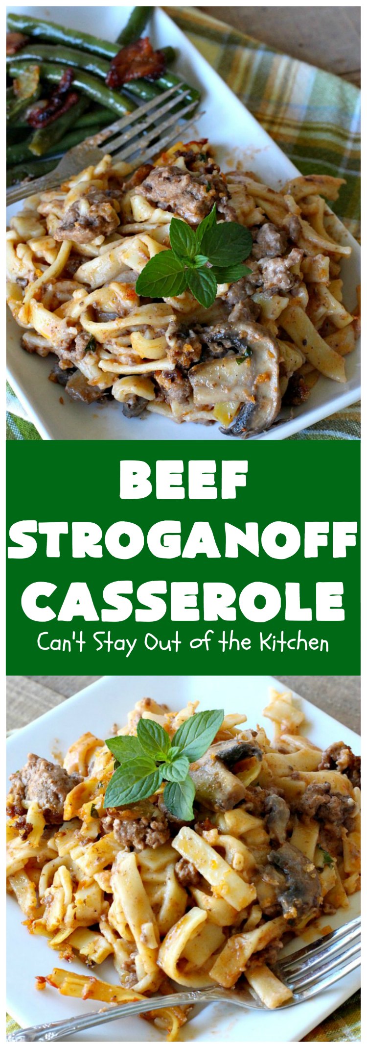 Beef Stroganoff Casserole | Can't Stay Out of the Kitchen | this is the perfect comfort food meal especially in fall or winter. If you enjoy #BeefStroganoff or #HamburgerStroganoff you'll love this irresistible #recipe. #AmishNoodles #GroundBeef #beef #Stroganoff #mushrooms #BeefStroganoffCasserole #MozzarellaCheese