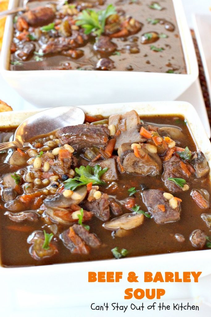 Beef and Barley Soup | Can't Stay Out of the Kitchen | my husband couldn't stop eating this fantastic #beef #soup! It was a winner in our house! #barley
