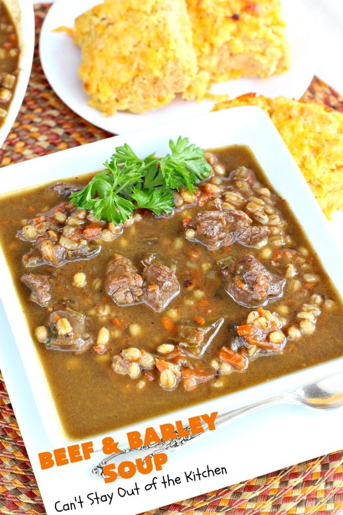 Beef and Barley Soup | Can't Stay Out of the Kitchen | my husband couldn't stop eating this fantastic #beef #soup! It was a winner in our house! #barley