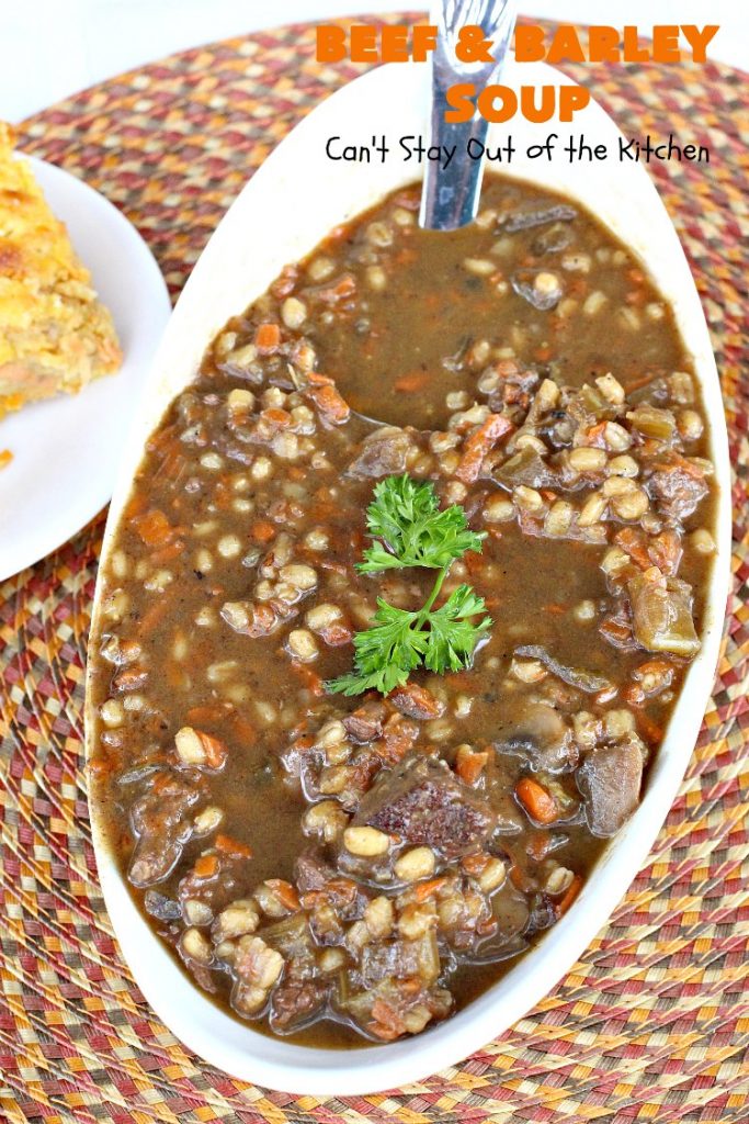 Beef and Barley Soup | Can't Stay Out of the Kitchen | my husband couldn't stop eating this fantastic #beef #soup! It was a winner in our house! #barley
