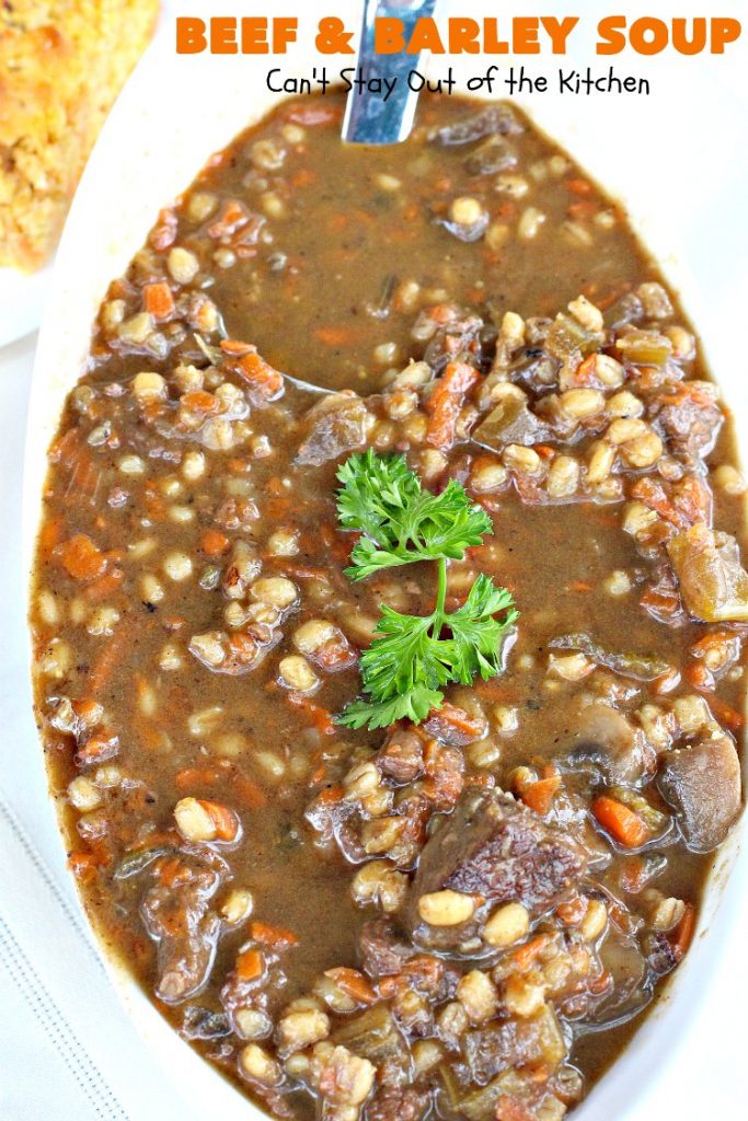 Beef and Barley Soup | Can't Stay Out of the Kitchen | my husband couldn't stop eating this fantastic #beef #soup! It was a winner in our house! #barley
