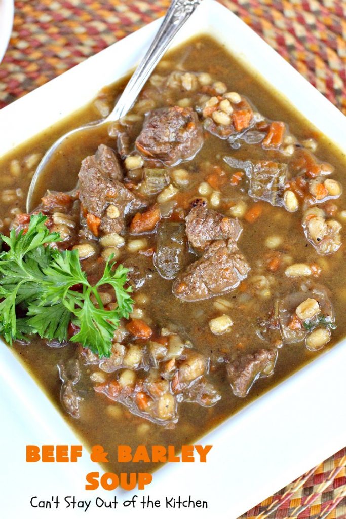 Beef and Barley Soup | Can't Stay Out of the Kitchen | my husband couldn't stop eating this fantastic #beef #soup! It was a winner in our house! #barley