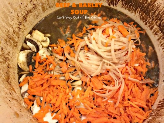 Beef and Barley Soup | Can't Stay Out of the Kitchen | my husband couldn't stop eating this fantastic #beef #soup! It was a winner in our house! #barley