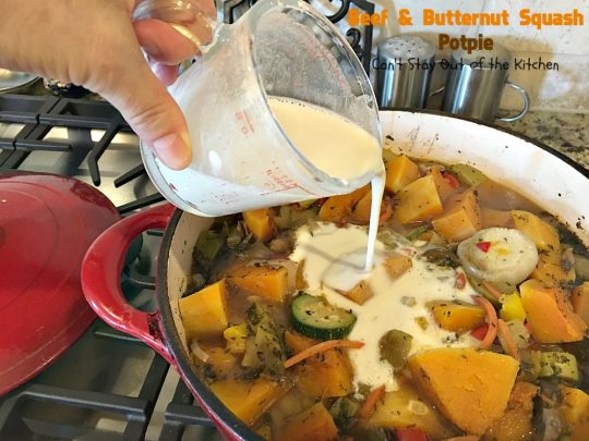 Beef and Butternut Squash Potpie | Can't Stay Out of the Kitchen | these #potpies are amazing. #Steak, apples & #butternutsquash are added to lots of veggies and seasoned with just a hint of cinnamon, nutmegs & cloves. Our company loved these #beef potpies. 