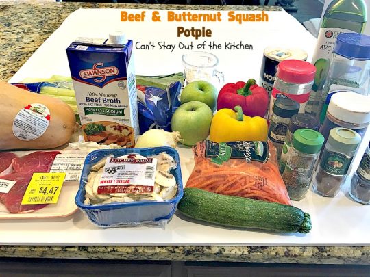 Beef and Butternut Squash Potpie | Can't Stay Out of the Kitchen | these #potpies are amazing. #Steak, apples & #butternutsquash are added to lots of veggies and seasoned with just a hint of cinnamon, nutmegs & cloves. Our company loved these #beef potpies. 