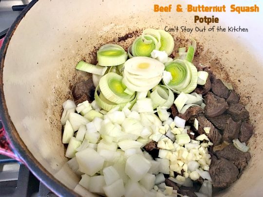 Beef and Butternut Squash Potpie | Can't Stay Out of the Kitchen | these #potpies are amazing. #Steak, apples & #butternutsquash are added to lots of veggies and seasoned with just a hint of cinnamon, nutmegs & cloves. Our company loved these #beef potpies. 