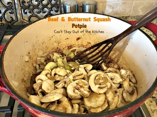 Beef and Butternut Squash Potpie | Can't Stay Out of the Kitchen | these #potpies are amazing. #Steak, apples & #butternutsquash are added to lots of veggies and seasoned with just a hint of cinnamon, nutmegs & cloves. Our company loved these #beef potpies. 