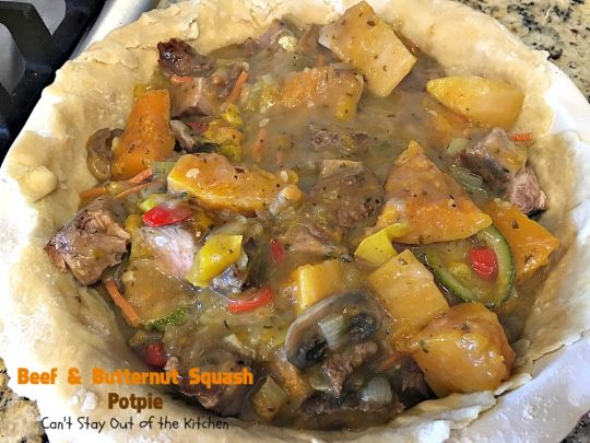 Beef and Butternut Squash Potpie | Can't Stay Out of the Kitchen | these #potpies are amazing. #Steak, apples & #butternutsquash are added to lots of veggies and seasoned with just a hint of cinnamon, nutmegs & cloves. Our company loved these #beef potpies. 