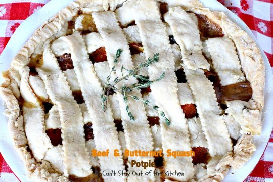 Beef and Butternut Squash Potpie | Can't Stay Out of the Kitchen | these #potpies are amazing. #Steak, apples & #butternutsquash are added to lots of veggies and seasoned with just a hint of cinnamon, nutmegs & cloves. Our company loved these #beef potpies. 