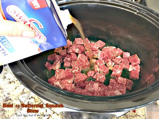 Beef and Butternut Squash Stew | Can't Stay Out of the Kitchen | amazing comfort food. #beef & #butternutsquash work so well together. We loved this #stew. Made in the #crockpot. #glutenfree #soup