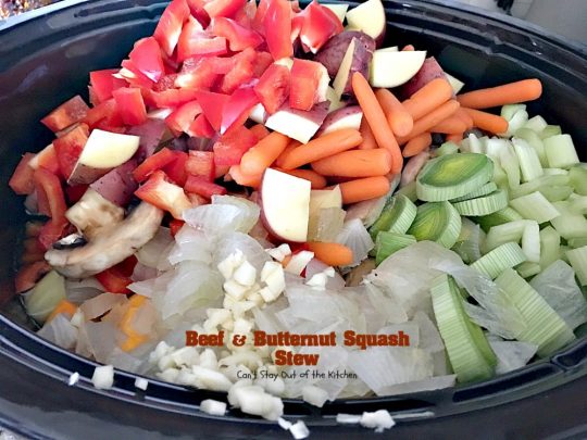 Beef and Butternut Squash Stew | Can't Stay Out of the Kitchen | amazing comfort food. #beef & #butternutsquash work so well together. We loved this #stew. Made in the #crockpot. #glutenfree #soup