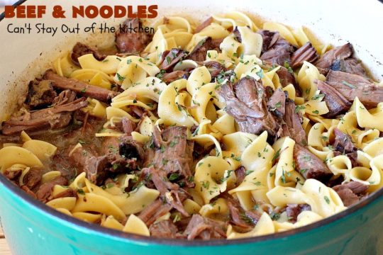 Beef and Noodles | Can't Stay Out of the Kitchen | this fantastic #GooseberryPatch #recipe is comfort food for the soul! It's savory, scrumptious & so welcome on cold, winter nights when you want something to warm you up. Easy, delicious & kid-friendly. #beef #SlowCooker #Noodles #Pasta #BeefEntree #BeefAndNoodles