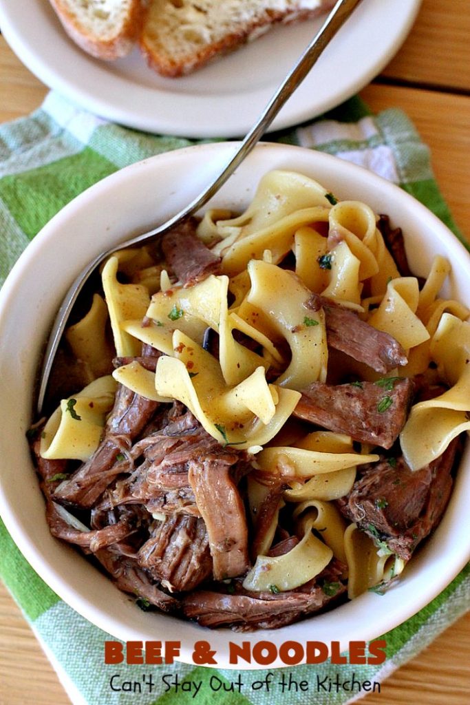 Beef and Noodles | Can't Stay Out of the Kitchen | this fantastic #GooseberryPatch #recipe is comfort food for the soul! It's savory, scrumptious & so welcome on cold, winter nights when you want something to warm you up. Easy, delicious & kid-friendly. #beef #SlowCooker #Noodles #Pasta #BeefEntree #BeefAndNoodles