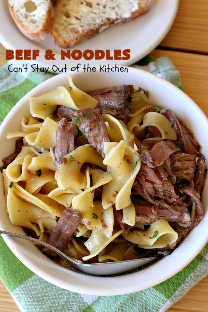 Beef and Noodles | Can't Stay Out of the Kitchen | this fantastic #GooseberryPatch #recipe is comfort food for the soul! It's savory, scrumptious & so welcome on cold, winter nights when you want something to warm you up. Easy, delicious & kid-friendly. #beef #SlowCooker #Noodles #Pasta #BeefEntree #BeefAndNoodles