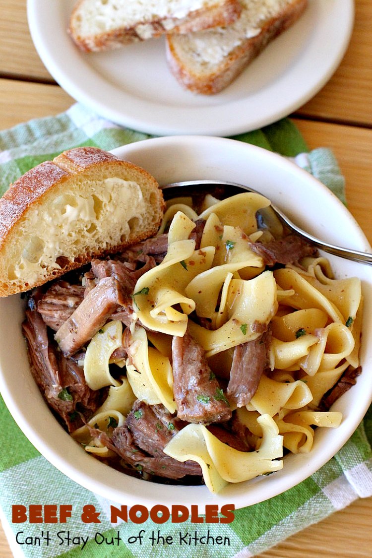 Beef and Noodles | Can't Stay Out of the Kitchen | this fantastic #GooseberryPatch #recipe is comfort food for the soul! It's savory, scrumptious & so welcome on cold, winter nights when you want something to warm you up. Easy, delicious & kid-friendly. #beef #SlowCooker #Noodles #Pasta #BeefEntree #BeefAndNoodles