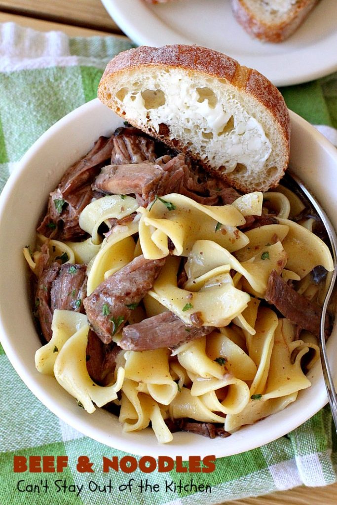 Beef and Noodles | Can't Stay Out of the Kitchen | this fantastic #GooseberryPatch #recipe is comfort food for the soul! It's savory, scrumptious & so welcome on cold, winter nights when you want something to warm you up. Easy, delicious & kid-friendly. #beef #SlowCooker #Noodles #Pasta #BeefEntree #BeefAndNoodles