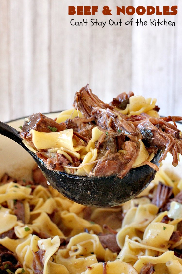 Beef and Noodles | Can't Stay Out of the Kitchen | this fantastic #GooseberryPatch #recipe is comfort food for the soul! It's savory, scrumptious & so welcome on cold, winter nights when you want something to warm you up. Easy, delicious & kid-friendly. #beef #SlowCooker #Noodles #Pasta #BeefEntree #BeefAndNoodles